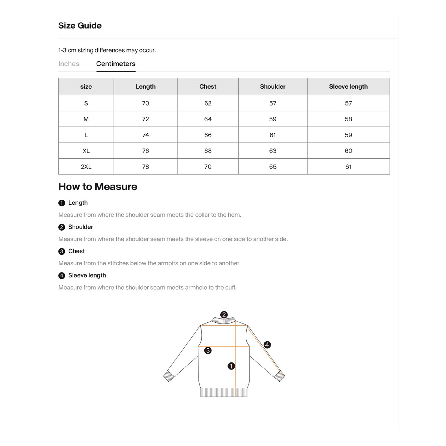 Size guide chart
