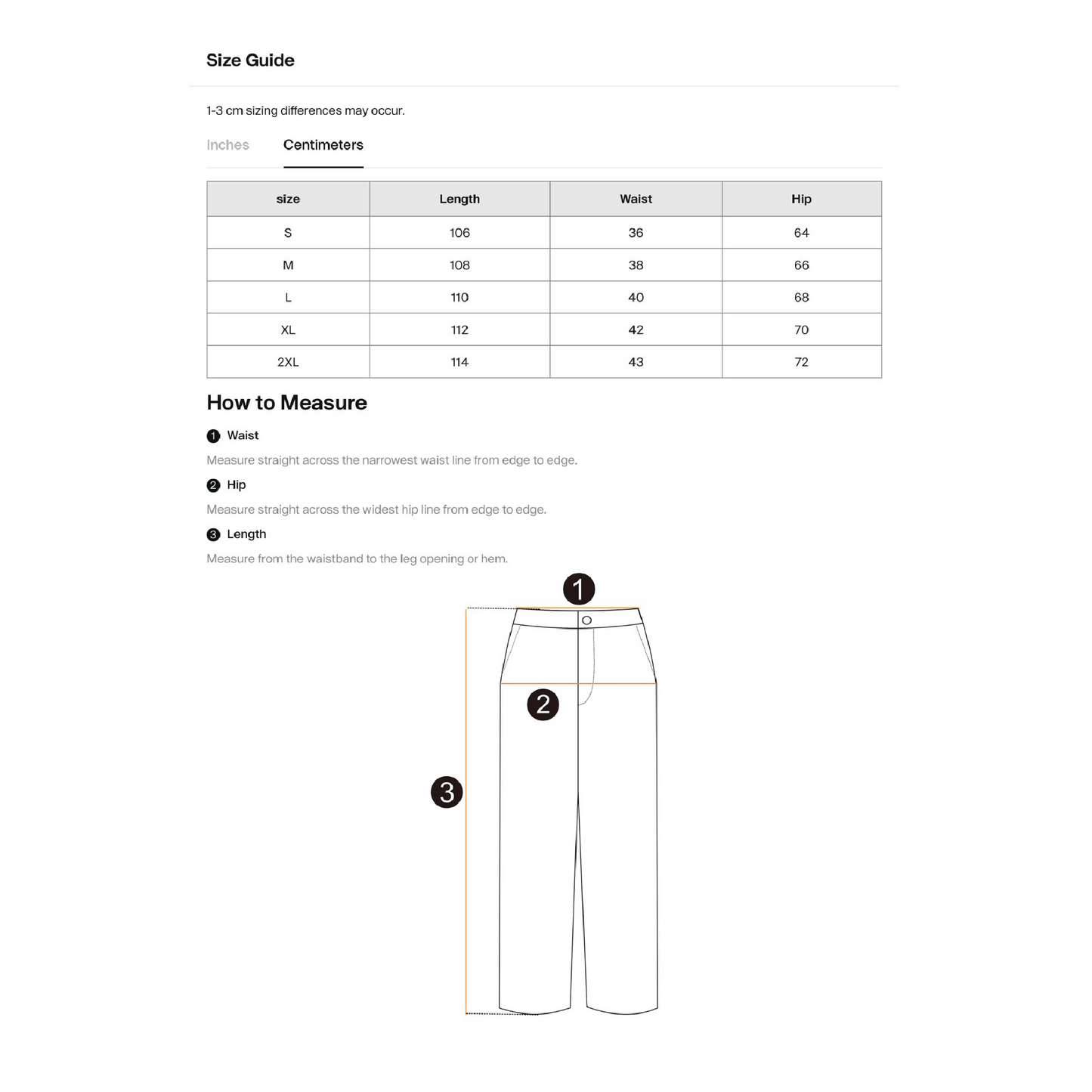 size guide and measurement image