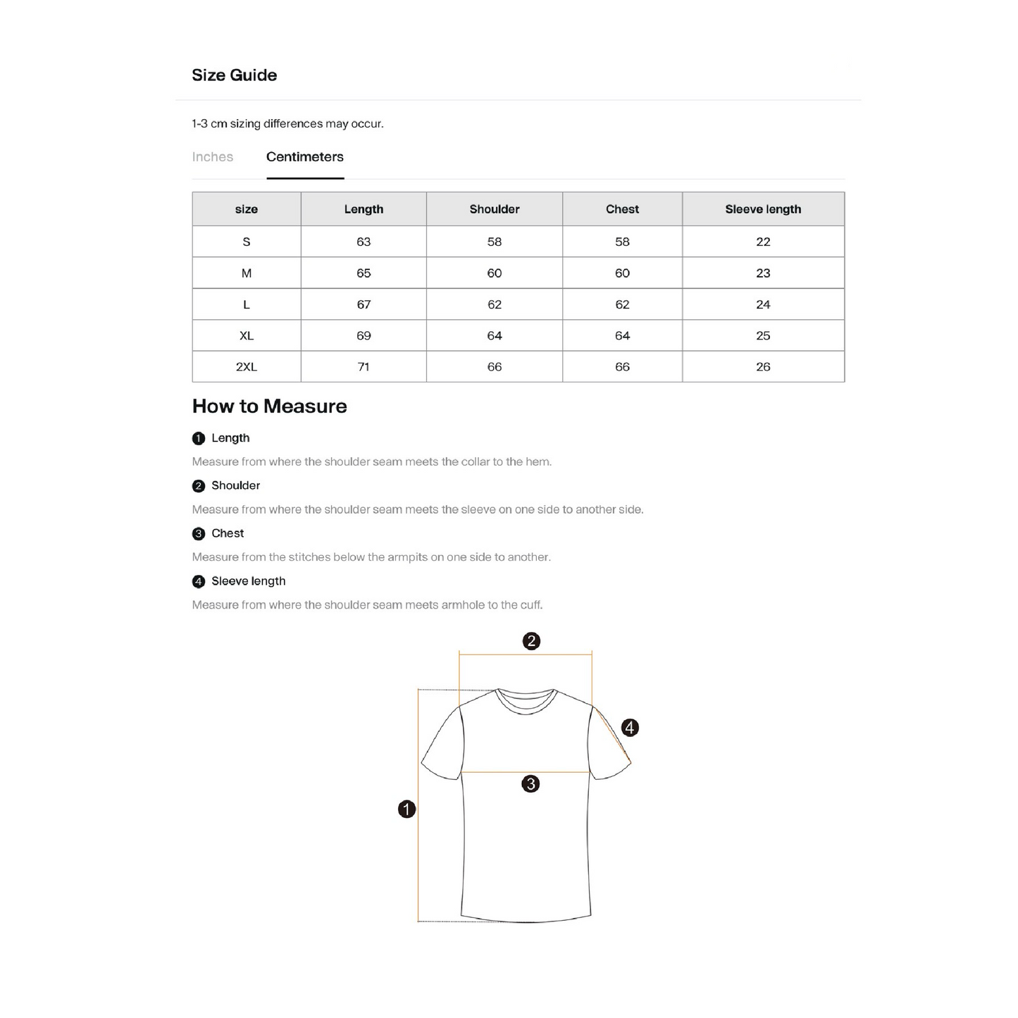 size guide and measurement chart