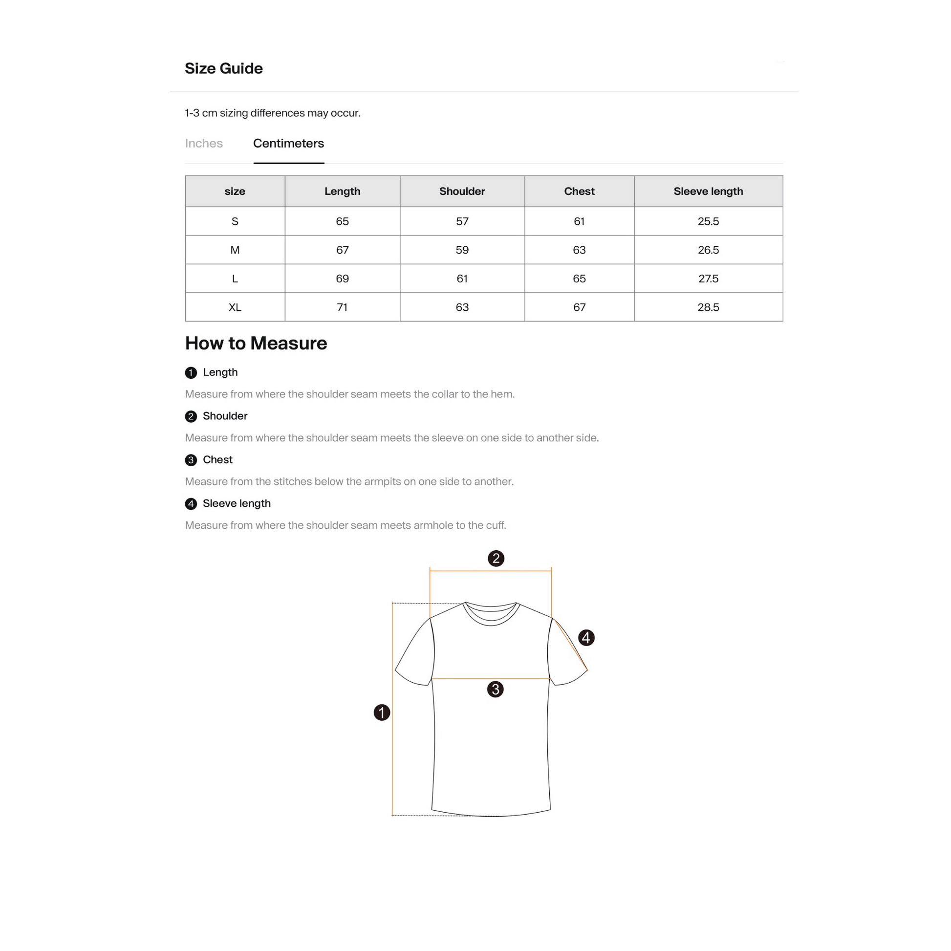 size guide and measurement image