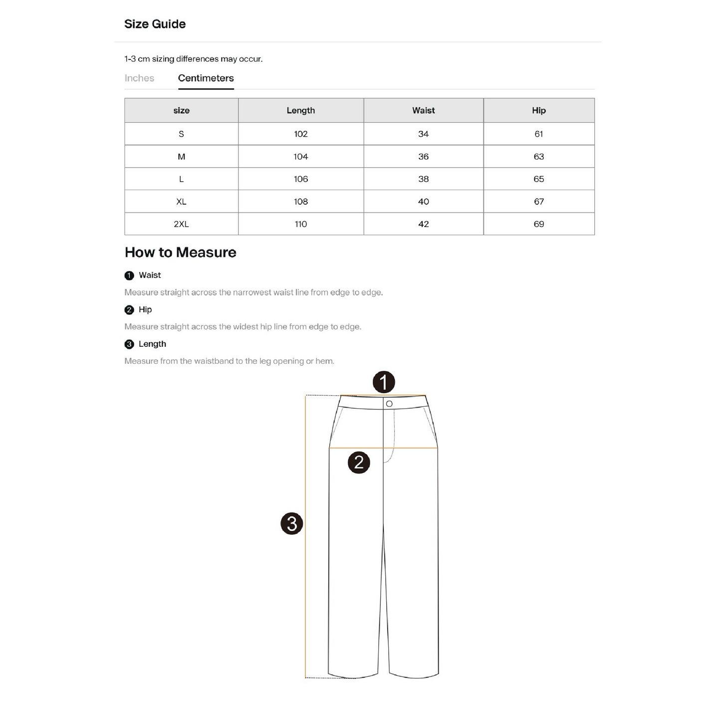 Size guide and measurement image