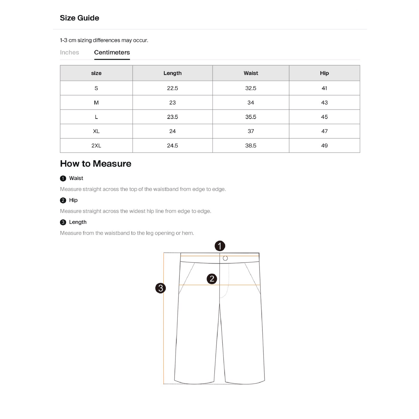 size guide and measurement chart