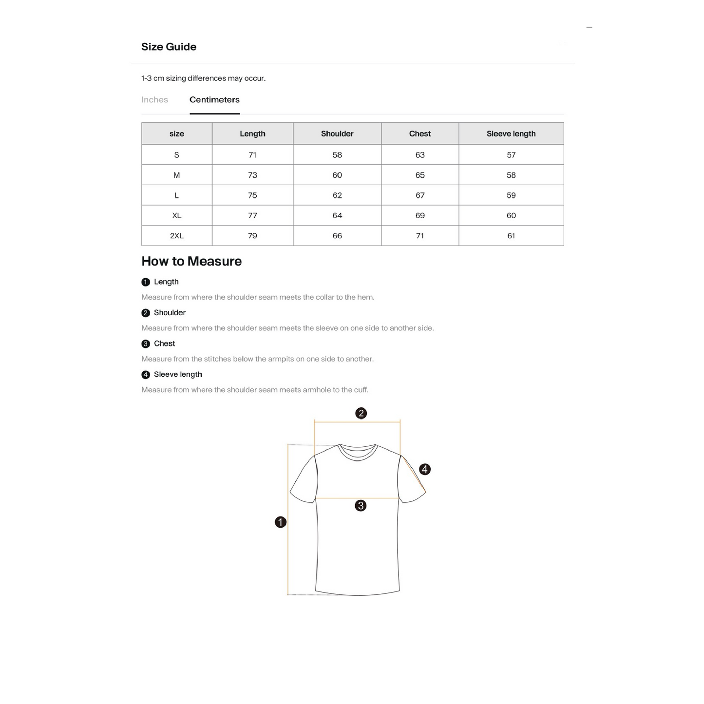 T-shirt size chart