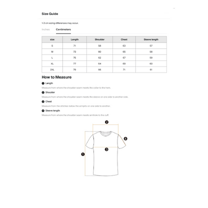 T-shirt size chart